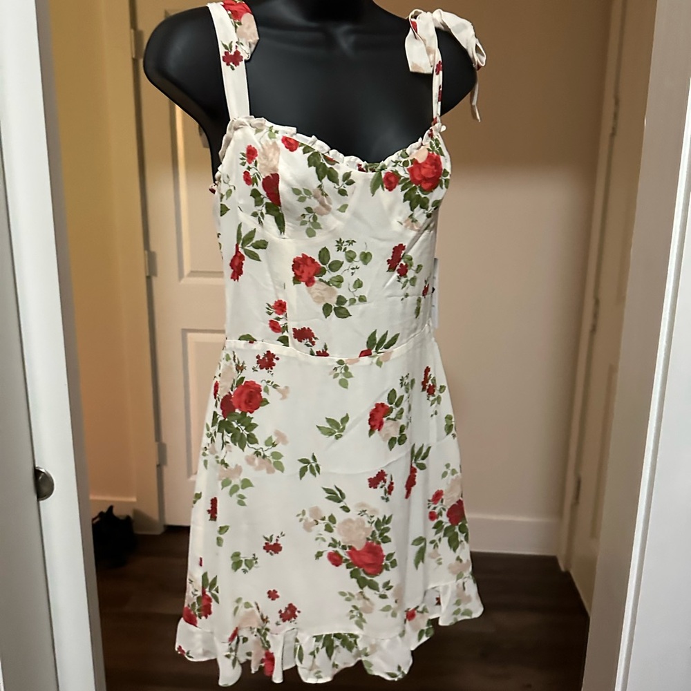NWT Reformation Christine tie shoulder ruffle mini Dress Maureen